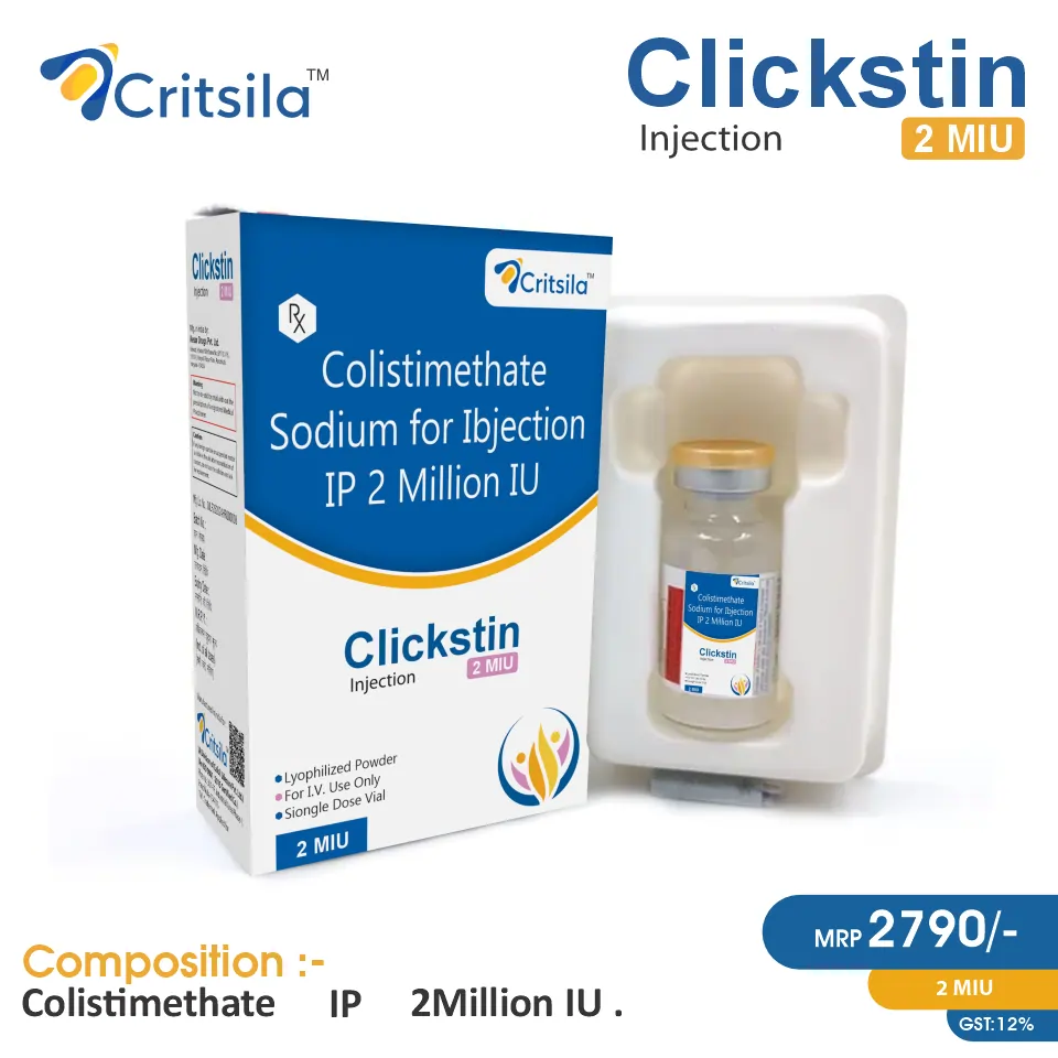 Colistimethate Sodium (2 Million IU) Injection at the best price in PCD Pharma Franchise for Antibiotic, Bacterial Infections.